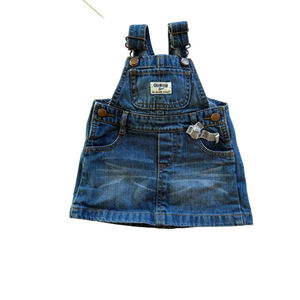 Girl OshKosh B'gosh Denim Overalls Dress 9M Blue with bow
